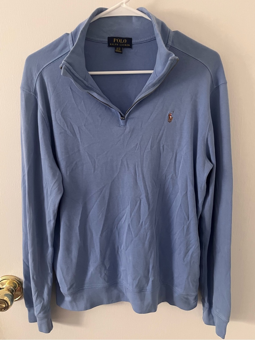 Polo Ralph Lauren Boys Quarter Zip Pullover Mock Neck Light Blue XL 18-20
